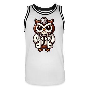 Mediwise Owl: The Feathered Physician - Men's Basketball Jersey - white/black - Front - AI Model Male 185 dark (185cm)