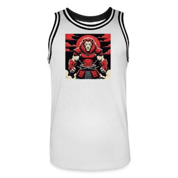 Guerrier Lion Samouraï - Maillot de basket Homme - blanc/noir - Devant - AI Model Male 185 dark (185cm)