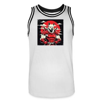 Samurai Dog Guardian - Men's Basketball Jersey - white/black - Front - AI Model Male 185 dark (185cm)