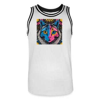 Electric Cat - Men's Basketball Jersey - white/black - Front - AI Model Male 185 dark (185cm)