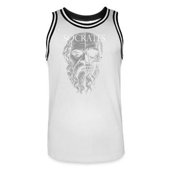 Socrate demi-crâne portrait design - Maillot de basket Homme - blanc/noir - Devant - AI Model Male 185 dark (185cm)
