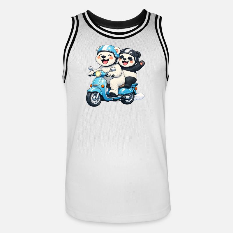 Orso Polare e Panda su uno scooter - Maglia da basket per uomo - bianco/nero