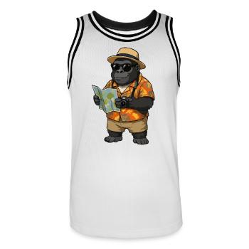 Voyageur Gorille en chemise hawaïenne - Maillot de basket Homme - blanc/noir - Devant - AI Model Male 185 dark (185cm)