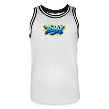 GRAFFITI NAME TONY FOR PERFECT GIFT PRINTABLE - Men's Basketball Jersey - white/black - Front - AI Model Male 185 dark (185cm)