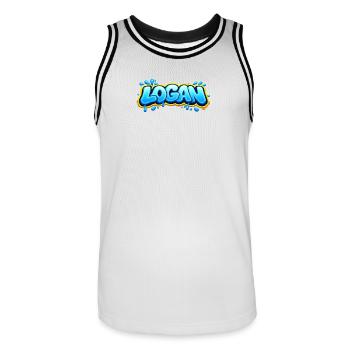 LOGAN GRAFFITI NAME FÜR PERFEKTES GESCHENK DRUCKBAR - Männer Basketball-Trikot - Weiß/Schwarz - Vorne - AI Model Male 185 dark (185cm)