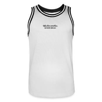 War kurz erwachsen. Hat nicht gefallen. - Männer Basketball-Trikot - Weiß/Schwarz - Vorne - AI Model Male 185 dark (185cm)