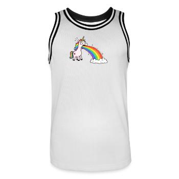 Einhorn spuckt Regenbogen in Wolken - Männer Basketball-Trikot - Weiß/Schwarz - Vorne - AI Model Male 185 dark (185cm)
