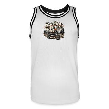 Ride More, Worry Less Motorcycle - Men's Basketball Jersey - white/black - Front - AI Model Male 185 dark (185cm)
