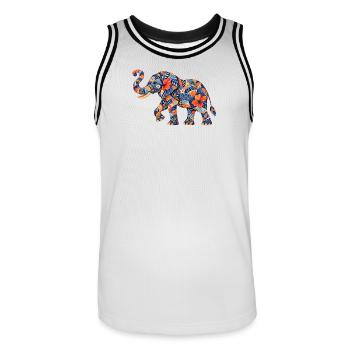 Motif floral d’éléphant en patchwork - Maillot de basket Homme - blanc/noir - Devant - AI Model Male 185 dark (185cm)
