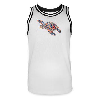 Patchwork Turtle Floral Pattern - Men's Basketball Jersey - white/black - Front - AI Model Male 185 dark (185cm)