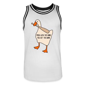 Legen Sie sich mit dem Hupen an, Sie erhalten die Bonk-Tiergrafik - Männer Basketball-Trikot - Weiß/Schwarz - Vorne - AI Model Male 185 dark (185cm)