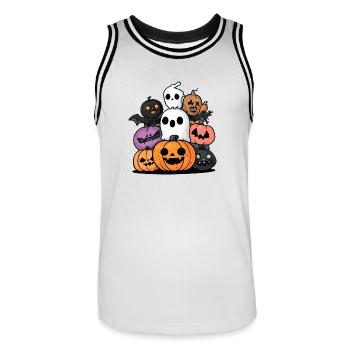 Dessin animé de personnages de fête d’Halloween - Maillot de basket Homme - blanc/noir - Devant - AI Model Male 185 dark (185cm)