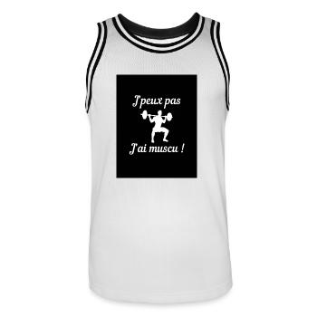 "J'peux pas j'ai muscu" gamme de vêtements - Maillot de basket Homme - blanc/noir - Devant - AI Model Male 185 dark (185cm)