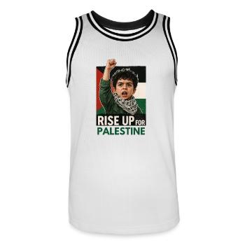 Rise Up For Palestine Powerful Protest Art - Men's Basketball Jersey - white/black - Front - AI Model Male 185 dark (185cm)