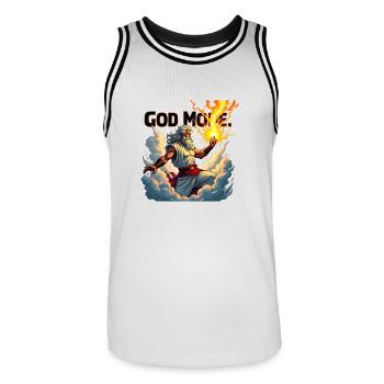 Mode Dieu - Zeus jette la foudre dans les nuages - Maillot de basket Homme - blanc/noir - Devant - AI Model Male 185 dark (185cm)