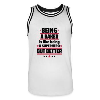 Bäcker sein ist besser als ein Superheld - Männer Basketball-Trikot - Weiß/Schwarz - Vorne - AI Model Male 185 dark (185cm)