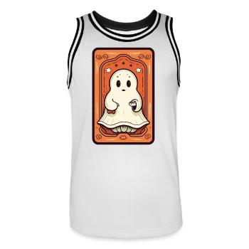 Orange Ghost Tarot Card - Men's Basketball Jersey - white/black - Front - AI Model Male 185 dark (185cm)
