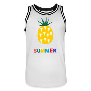 VACANCES. BONNES VACANCES. MAÎTRESSE. MAÎTRE. PROF - Maillot de basket Homme - blanc/noir - Devant - AI Model Male 185 dark (185cm)