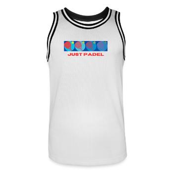 Just Hide Padel - Men's Basketball Jersey - white/black - Front - AI Model Male 185 dark (185cm)