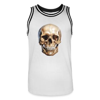 Totenkopf-Schädel, Symbol für Tod und Gefahr - Männer Basketball-Trikot - Weiß/Schwarz - Vorne - AI Model Male 185 dark (185cm)