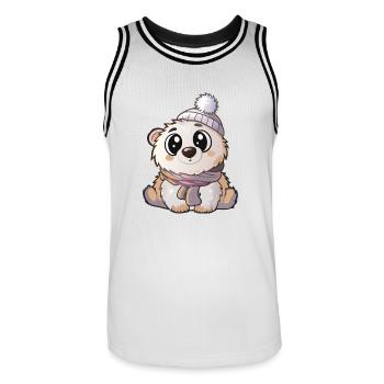 Niedlicher Eisbär mit Schal und Pudelmütze. - Männer Basketball-Trikot - Weiß/Schwarz - Vorne - AI Model Male 185 dark (185cm)