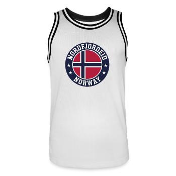 Nordfjordeid Norway - Men's Basketball Jersey - white/black - Front - AI Model Male 185 dark (185cm)