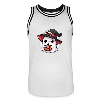 Fantôme d’Halloween mignon avec chapeau de sorcière - Maillot de basket Homme - blanc/noir - Devant - AI Model Male 185 dark (185cm)