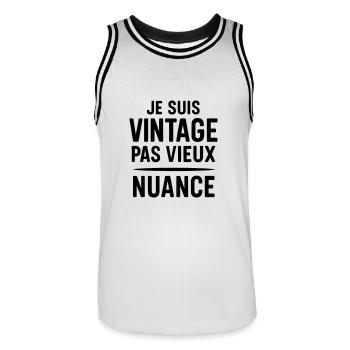 Vintage Pas vieux Nuance cadeau anniversaire - Maillot de basket Homme - blanc/noir - Devant - AI Model Male 185 dark (185cm)