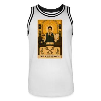 Réceptionniste | Tarot de réception - Maillot de basket Homme - blanc/noir - Devant - AI Model Male 185 dark (185cm)