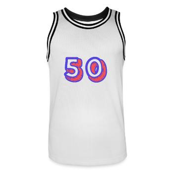 50. 50 ANS. 50e ANNIVERSAIRE. ANNIVERSAIRE 50 ANS. - Maillot de basket Homme - blanc/noir - Devant - AI Model Male 185 dark (185cm)