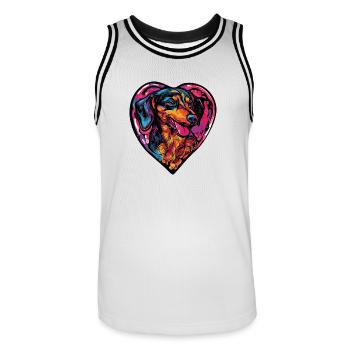 Dackel DachsHund Herz Liebe - Männer Basketball-Trikot - Weiß/Schwarz - Vorne - AI Model Male 185 dark (185cm)