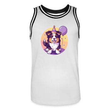 Border Collie Chiens Anniversaire Bande dessinée - Maillot de basket Homme - blanc/noir - Devant - AI Model Male 185 dark (185cm)