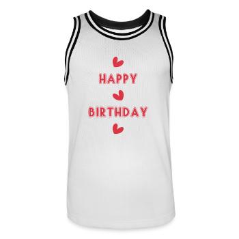 HAPPY BIRTHDAY. HAPPY BIRTHDAY. ANNIVERSARY. - Men's Basketball Jersey - white/black - Front - AI Model Male 185 dark (185cm)