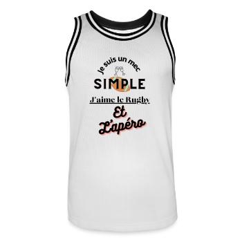 Simple Dude - Rugby und Aperitif - Männer Basketball-Trikot - Weiß/Schwarz - Vorne - AI Model Male 185 dark (185cm)