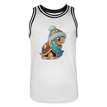 Tortue mignonne avec écharpe et chapeau à pompon. - Maillot de basket Homme - blanc/noir - Devant - AI Model Male 185 dark (185cm)