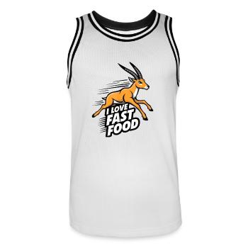 "I love fast food" funny antelope jumping - Men's Basketball Jersey - white/black - Front - AI Model Male 185 dark (185cm)
