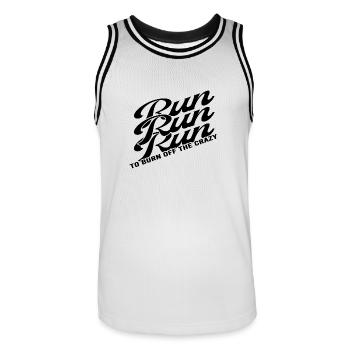 RUN Runner Running Marathon Running Shoes Running - Men's Basketball Jersey - white/black - Front - AI Model Male 185 dark (185cm)