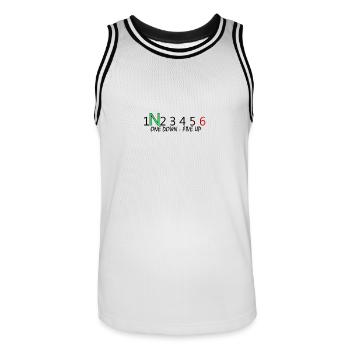 ONEdownFIVEup - Men's Basketball Jersey - white/black - Front - AI Model Male 185 dark (185cm)