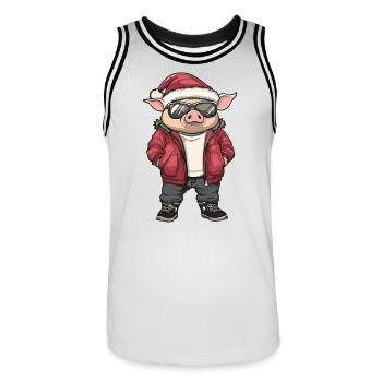 Cochon Noël Hiver - Maillot de basket Homme - blanc/noir - Devant - AI Model Male 185 dark (185cm)