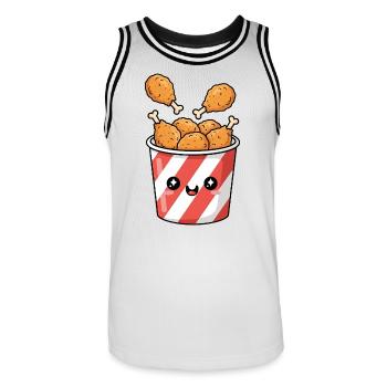 Kawaii Fried Chicken Bucket - Men's Basketball Jersey - white/black - Front - AI Model Male 185 dark (185cm)