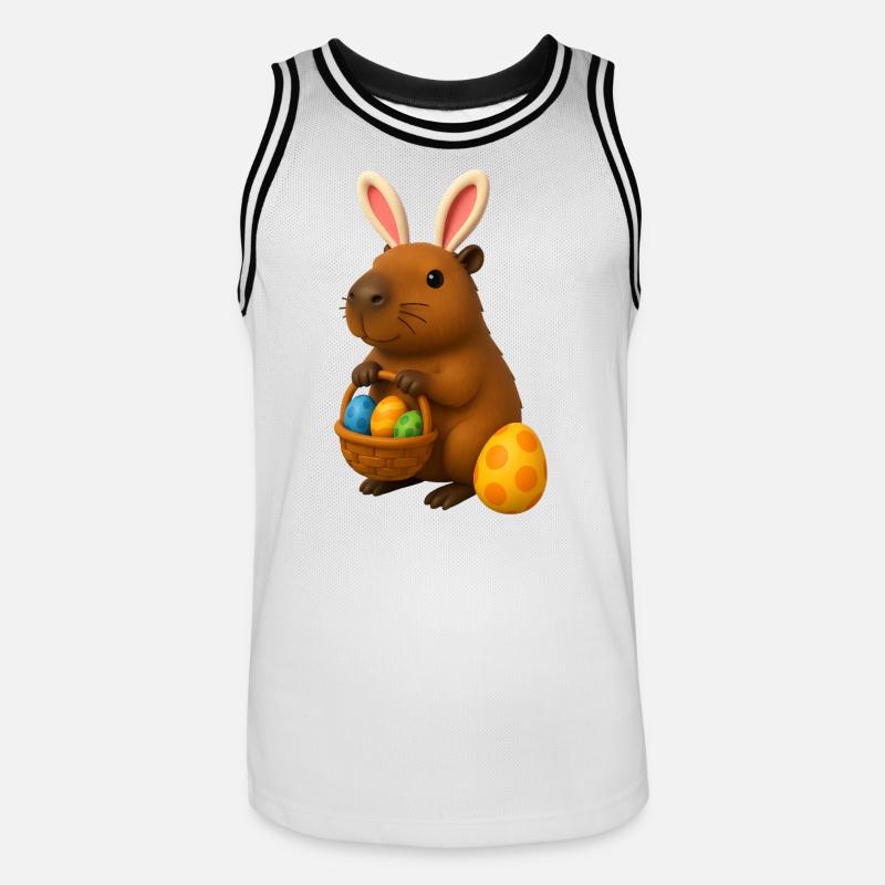 Osterhasen-Capybara mit Körbchen mit bunten Eiern - Männer Basketball-Trikot - Weiß/Schwarz