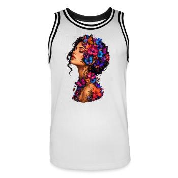 Schmetterlingsblüten Kranz - Männer Basketball-Trikot - Weiß/Schwarz - Vorne - AI Model Male 185 dark (185cm)