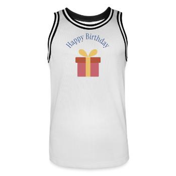 ALLES GUTE ZUM GEBURTSTAG. ALLES GUTE ZUM GEBURTSTAG. JAHRESTAG. - Männer Basketball-Trikot - Weiß/Schwarz - Vorne - AI Model Male 185 dark (185cm)