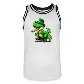 Dinosaure T-Rex de la Saint-Patrick avec chapeau - Maillot de basket Homme - blanc/noir - Devant - AI Model Male 185 dark (185cm)