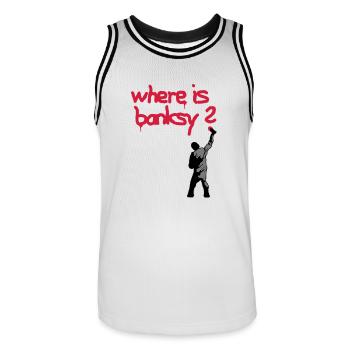 where is banksy - Männer Basketball-Trikot - Weiß/Schwarz - Vorne - AI Model Male 185 dark (185cm)