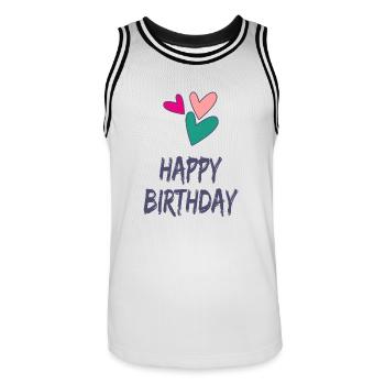 ALLES GUTE ZUM GEBURTSTAG. ALLES GUTE ZUM GEBURTSTAG. JAHRESTAG. - Männer Basketball-Trikot - Weiß/Schwarz - Vorne - AI Model Male 185 dark (185cm)