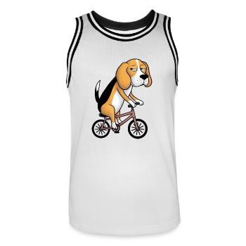 Lustiger Beagle Hund auf Fahrrad skurril witzig - Männer Basketball-Trikot - Weiß/Schwarz - Vorne - AI Model Male 185 dark (185cm)