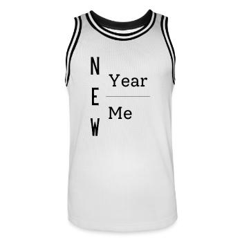 New Year New Me - Men's Basketball Jersey - white/black - Front - AI Model Male 185 dark (185cm)