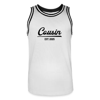 Cousin est 2025 Babyparty Cousins Baby Verkündung - Männer Basketball-Trikot - Weiß/Schwarz - Vorne - AI Model Male 185 dark (185cm)