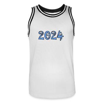 HAPPY NEW YEAR. NEW YEAR'S EVE. NEW YEAR. - Men's Basketball Jersey - white/black - Front - AI Model Male 185 dark (185cm)